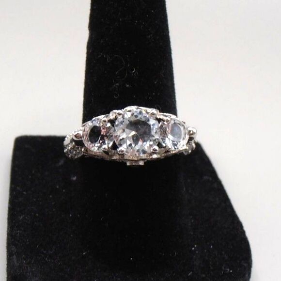 No Makers Mark Jewelry - Sterling Silver and CZ Engagement Style Statement Ring